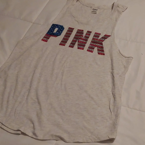 Victoria's Secret PINK Patriotic Sequin spell out muscle tank M 4th of July - Picture 4 of 4